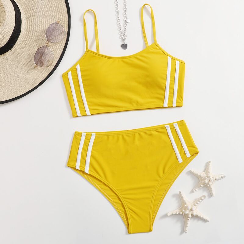 

Stripe High Waist Bikini Swimsuit, Yellow
