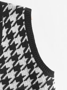SHEIN Unity V Neck Houndstooth Pattern Sweater Vest - Black and White - View 4