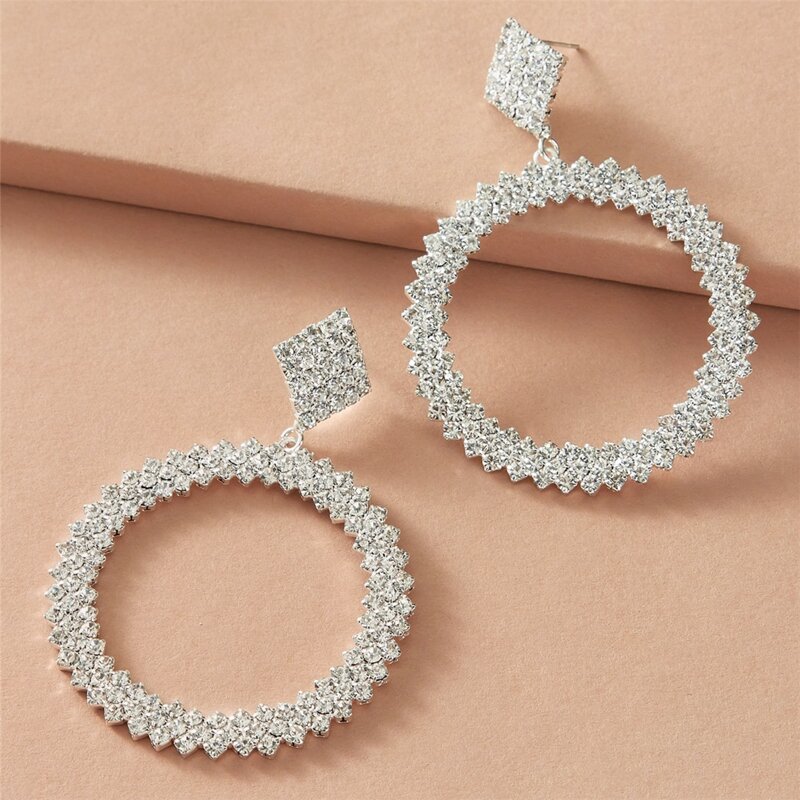 

Rhinestone Circle Drop Earrings, Silver