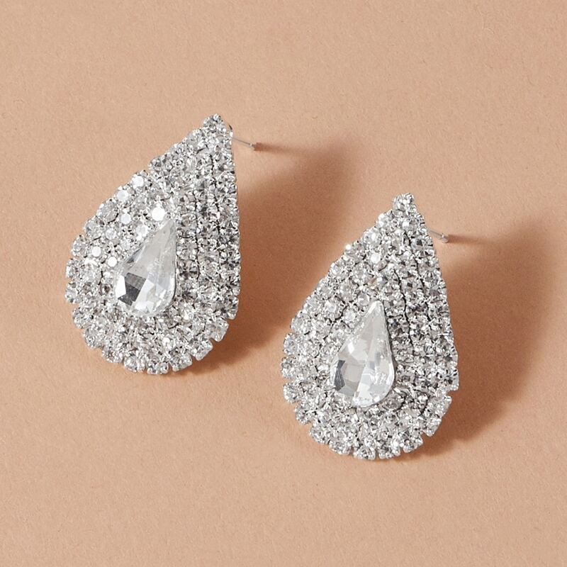 

Rhinestone Water Drop Stud Earrings, Silver