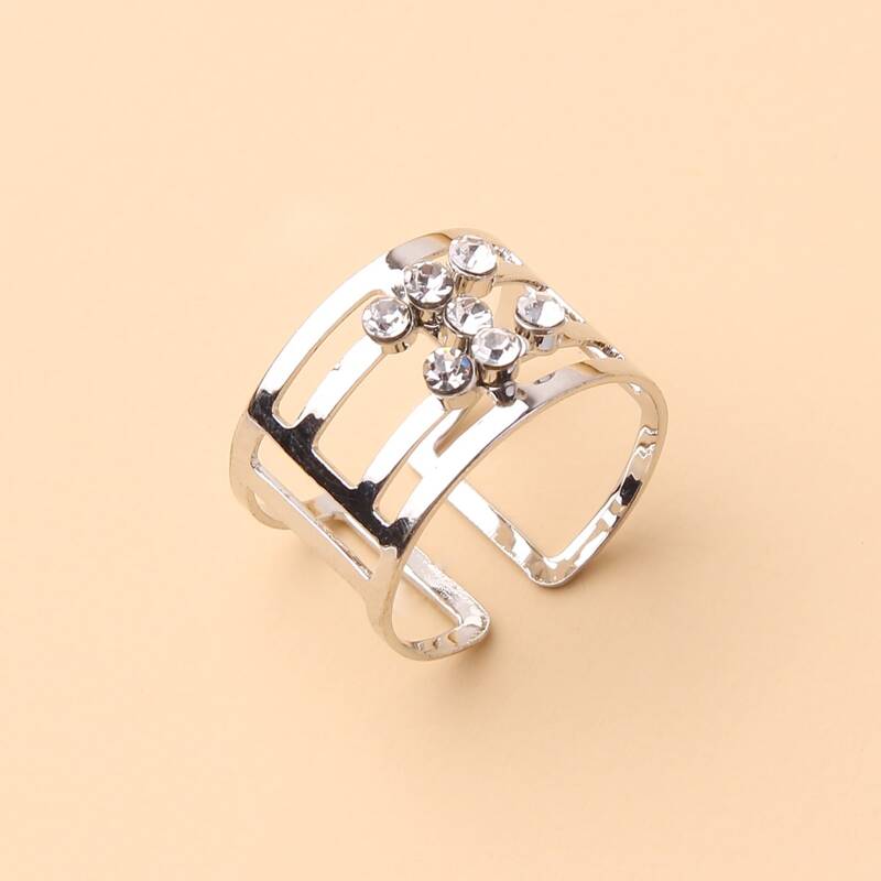 

1pc Rhinestone Cuff Ring, Silver