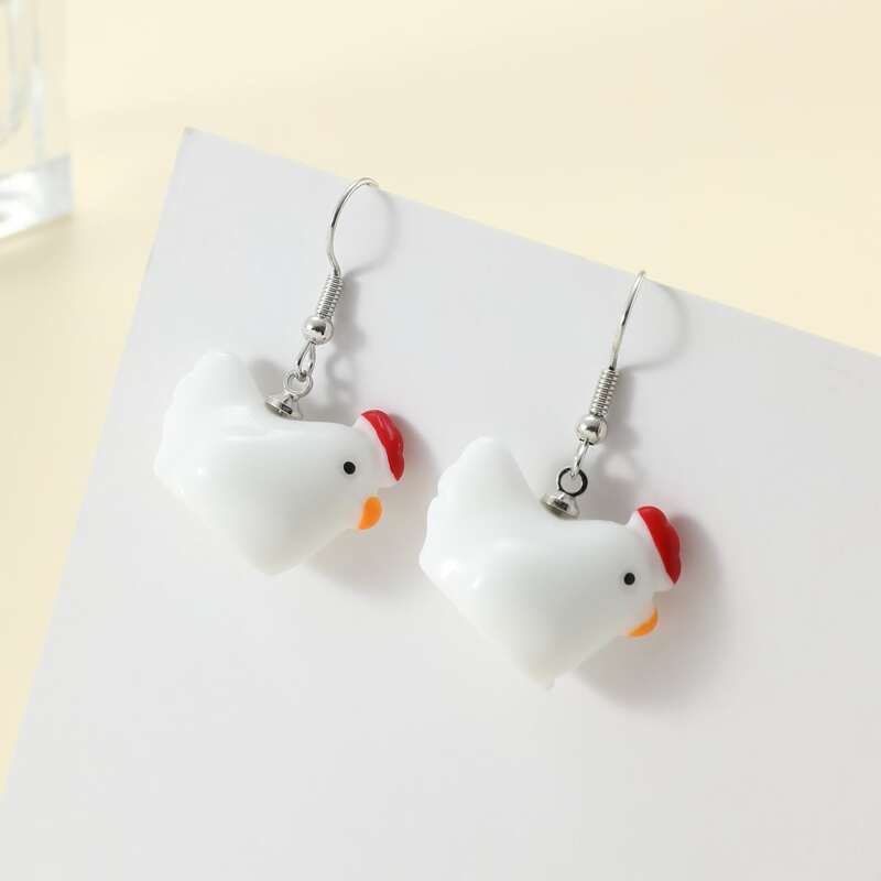 

Cartoon Hen Drop Earrings, White