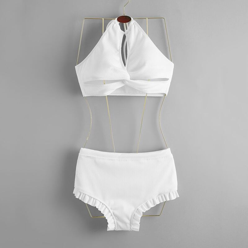 

Twist Frill Trim Bikini Swimsuit, White