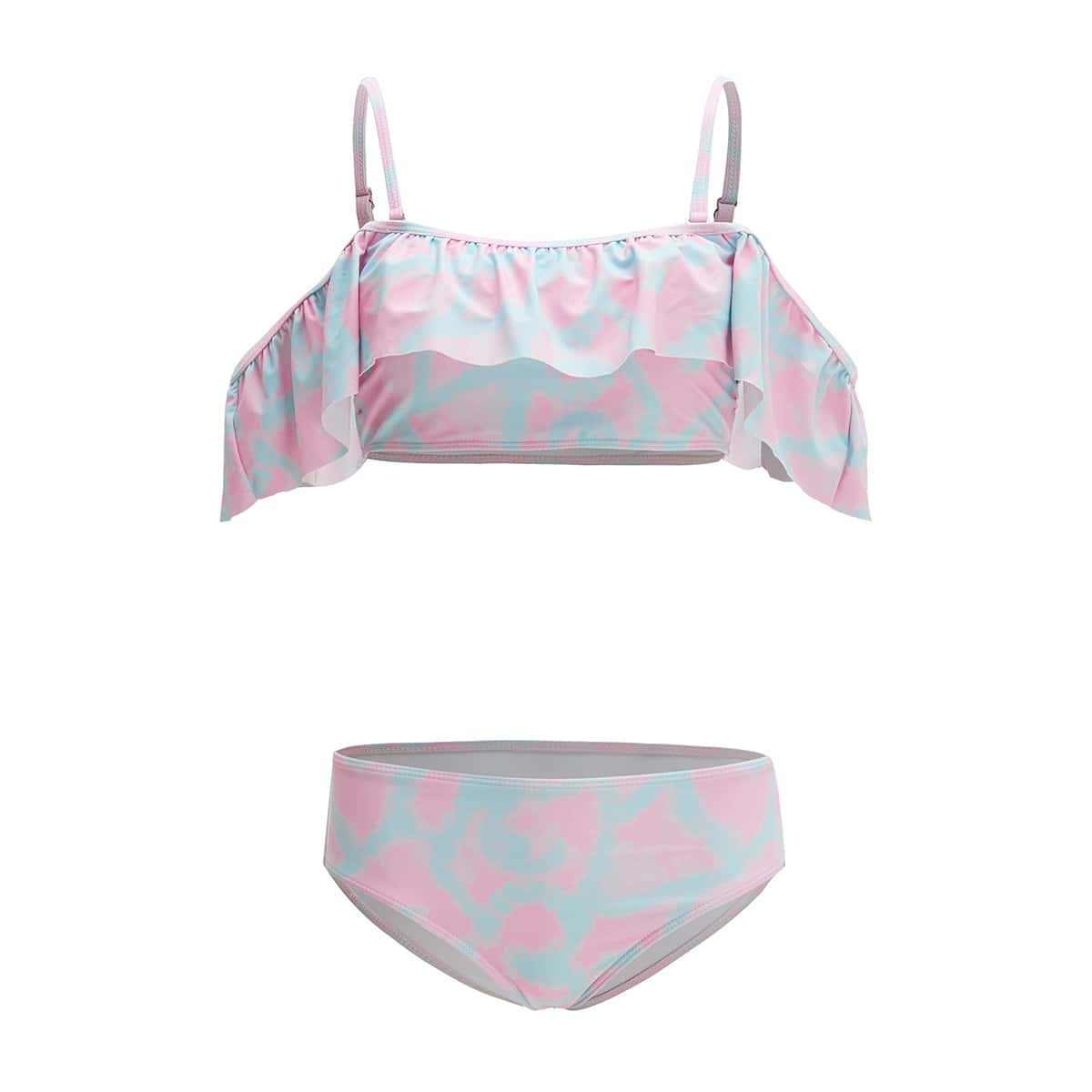 

Tie Dye Ruffle Trim Bikini Swimsuit, Multicolor