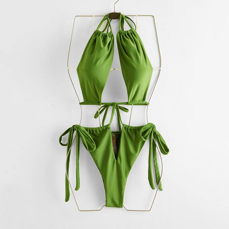 

Plunging Tie Side One Piece Swimsuit, Green