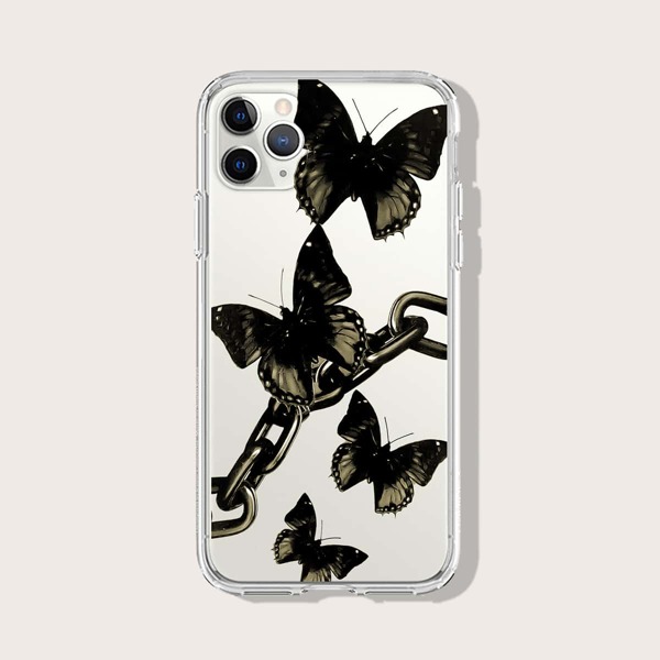 

Butterfly Print Clear iPhone Case, Multicolor