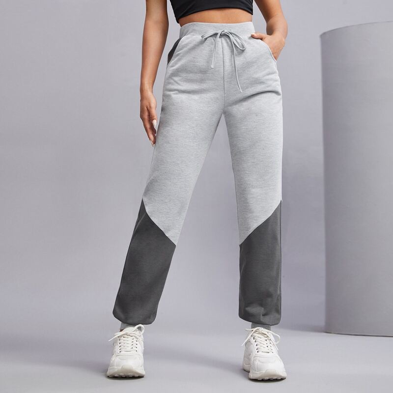 

Cut And Sew Drawstring Waist Sweatpants, Grey