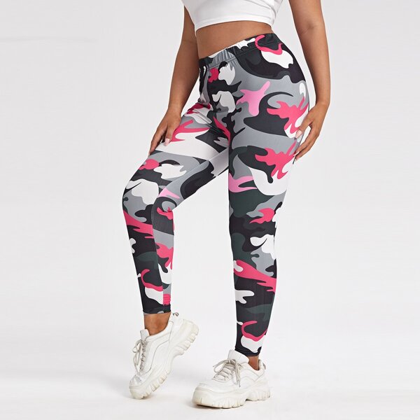 

Plus Camo Print Elastic Waist Leggings, Multicolor