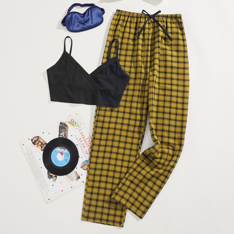 

Crop Cami Top & Plaid Pants PJ Set, Multicolor