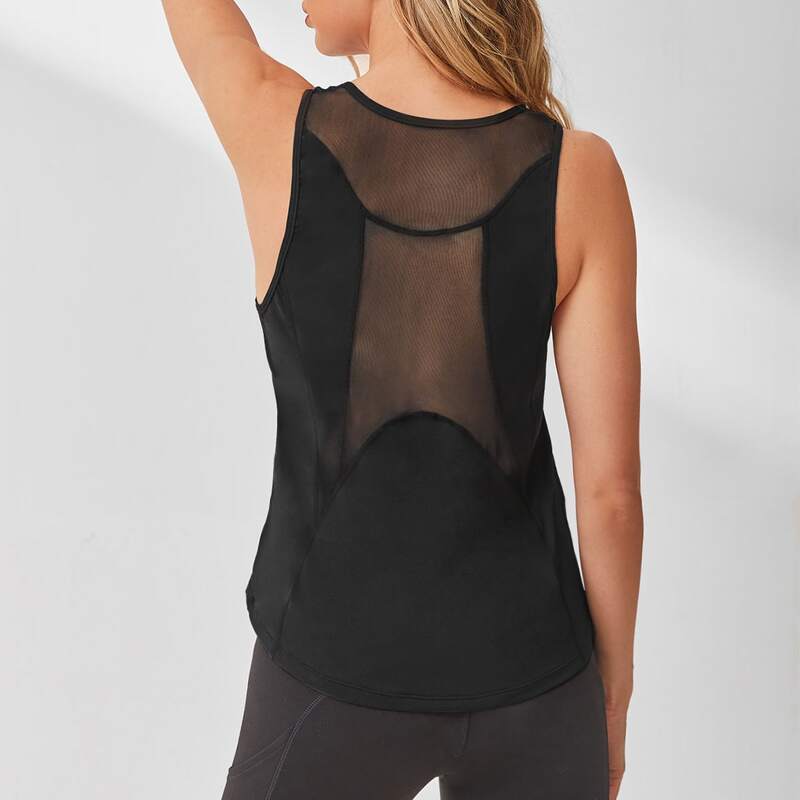 

Mesh Panel Solid Sports Tee, Black