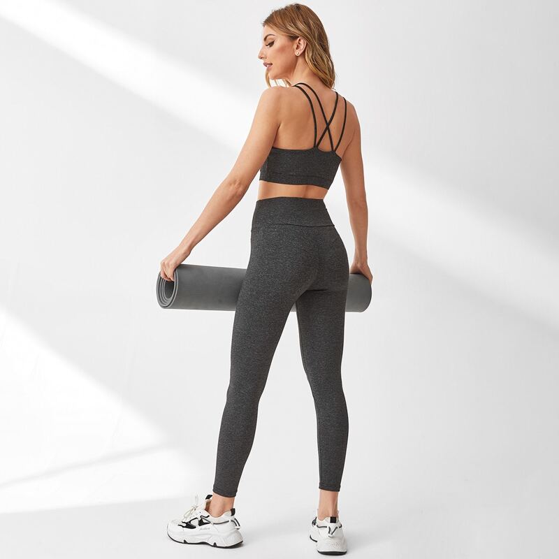 

Criss-cross Sports Bra & Leggings, Dark grey