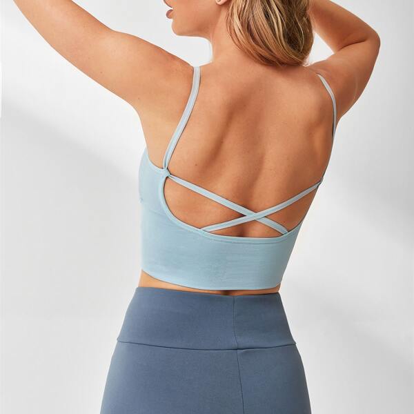 

Medium Support Criss-cross Backless Sports Bra, Baby blue