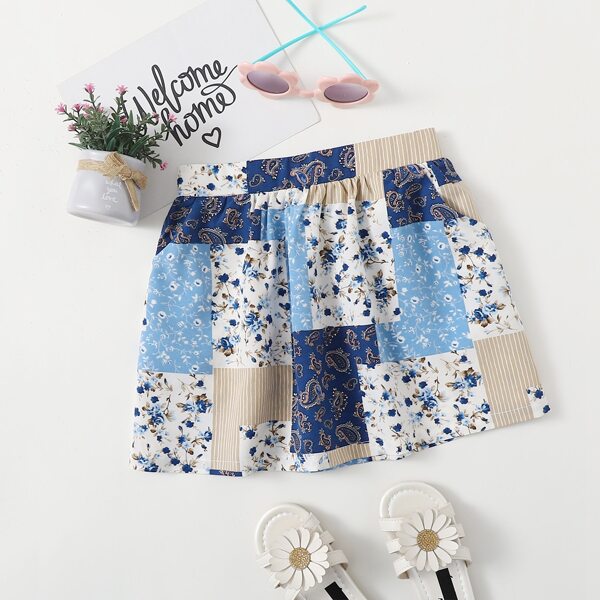 

Toddler Girls Patchwork Print Elastic Waist Skirt, Multicolor