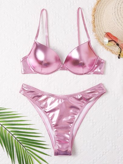 Metallic Underwire Bikini Set For Summer Beach Vacation