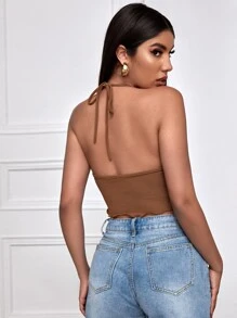 Firerie 垂褶領後繫帶手帕上衣 - 棕色 - 查看 2