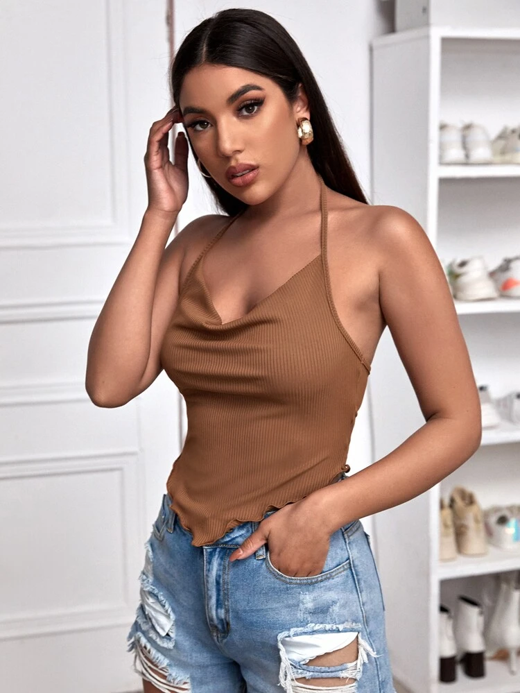 Cowl Neck Tie Back Bandana Top