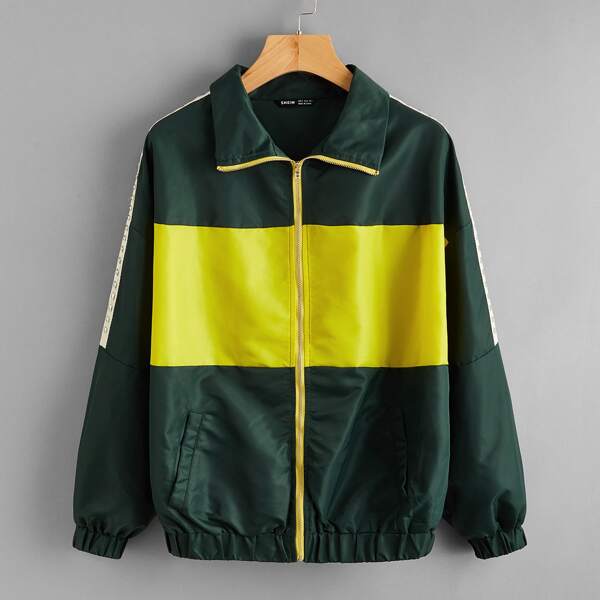 

Contrast Studded Tape Side Colorblock Wind Jacket, Multicolor