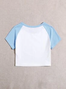 Muchica Raglan Sleeve Two Tone Crop Top - White - View 2