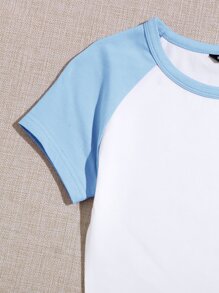 Muchica Raglan Sleeve Two Tone Crop Top - White - View 3