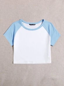Muchica Raglan Sleeve Two Tone Crop Top - White - View 4