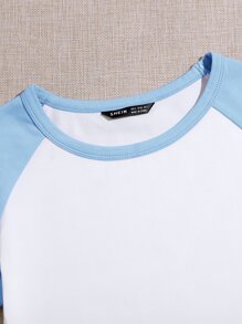 Muchica Raglan Sleeve Two Tone Crop Top - White - View 5