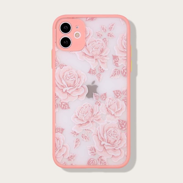

Peony Print Contrast Frame iPhone Case, Pink