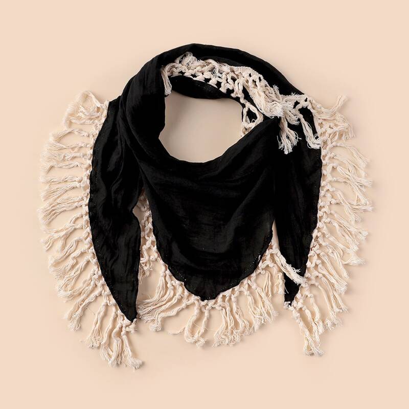 

Tassel Hem Scarf, Black