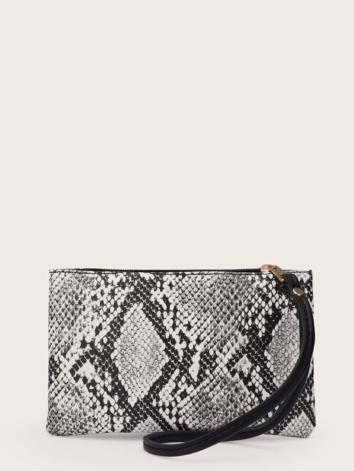 Snakeskin Print Clutch Bag - Dark Grey - View 3