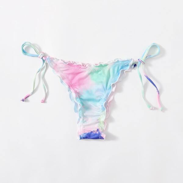 

Tie Dye Lettuce Trim Tie Side Bikini Panty, Multicolor