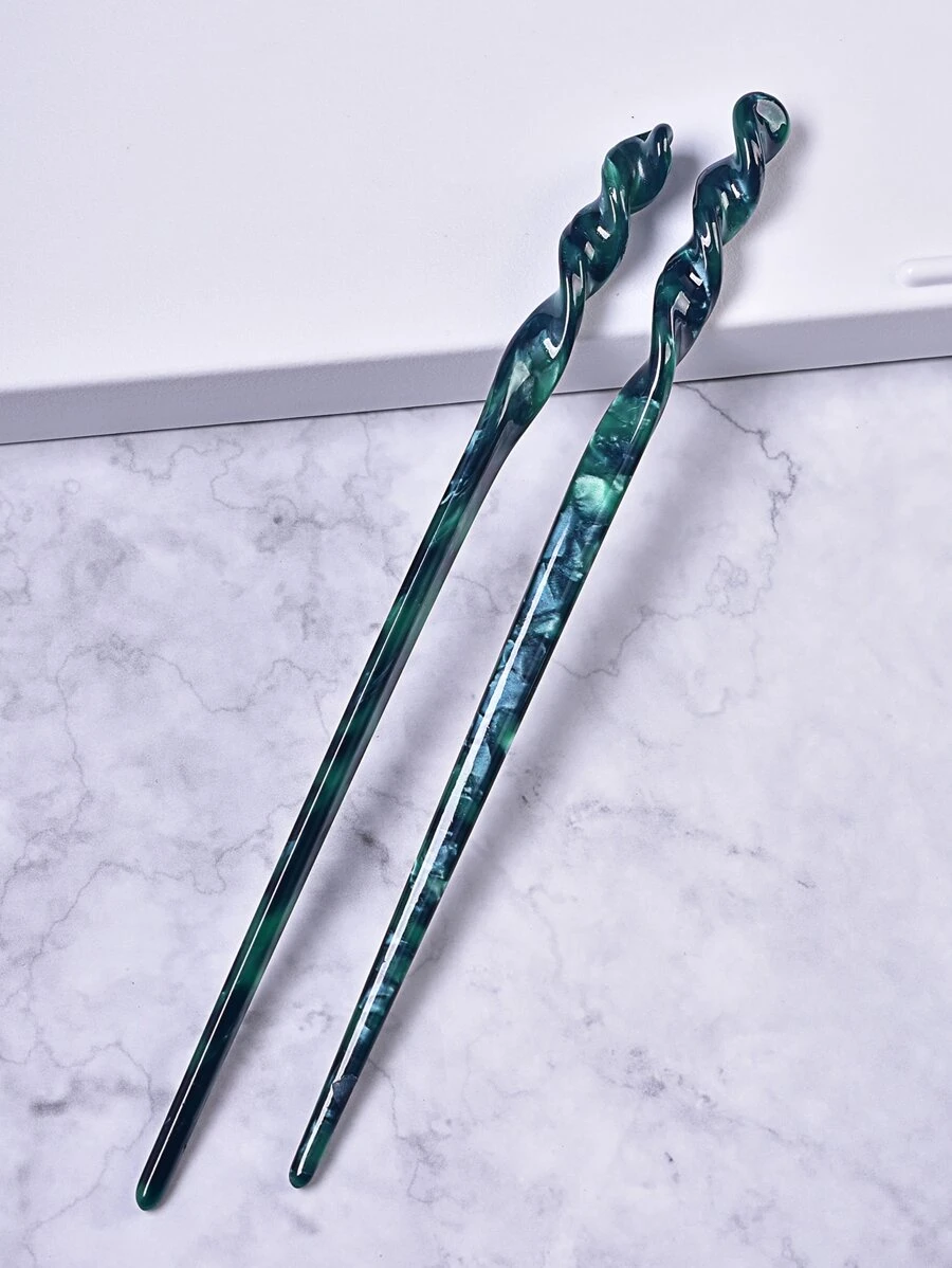 2入組扭結壓克力髮夾 - 彩色 - 查看 1