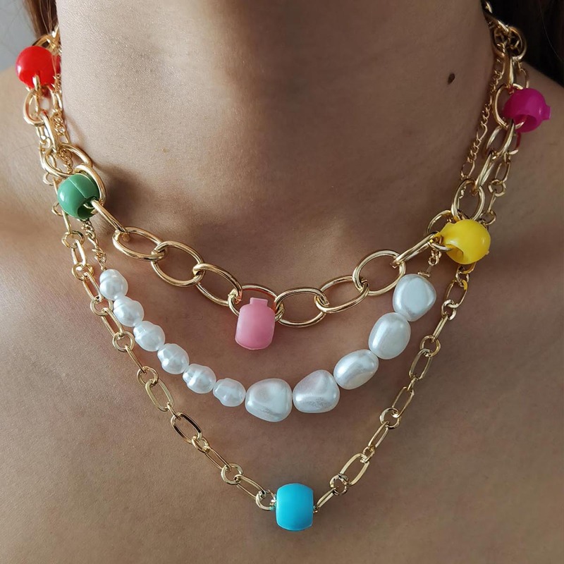 

Faux Pearl Decor Layered Necklace, Multicolor