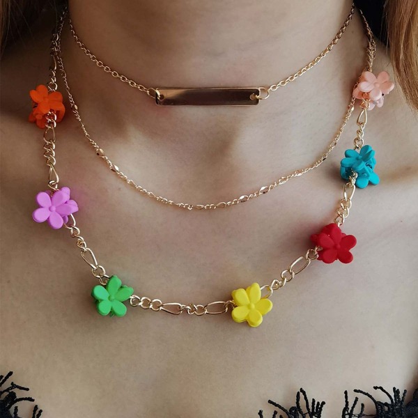 

Flower Decor Layered Necklace, Multicolor