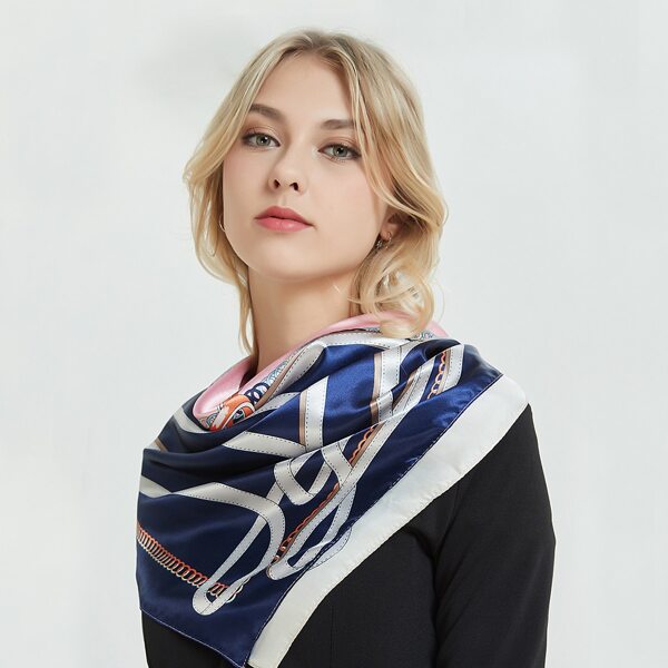 

Color Block Satin Bandana, Navy blue