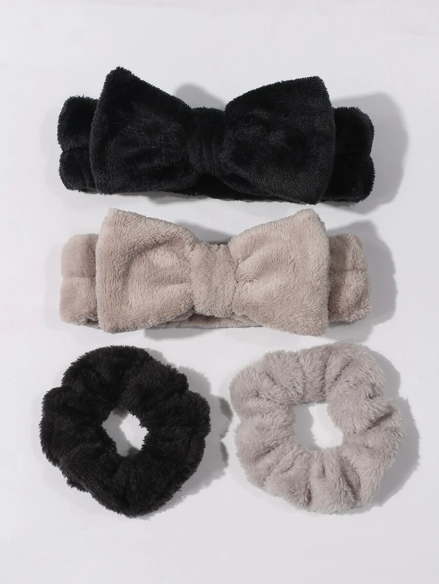 2pcs Fluffy Headband & 2pcs Scrunchie - Multicolor - View 1