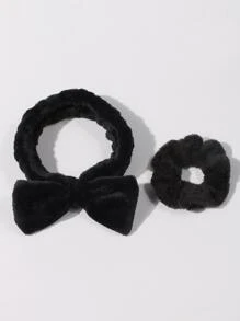 2pcs Fluffy Headband & 2pcs Scrunchie - Multicolor - View 4