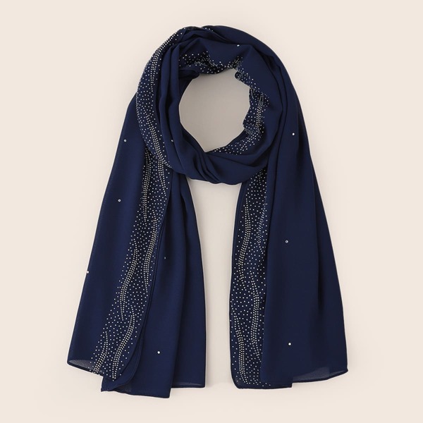 

Rhinestone Decor Chiffon Scarf, Navy blue