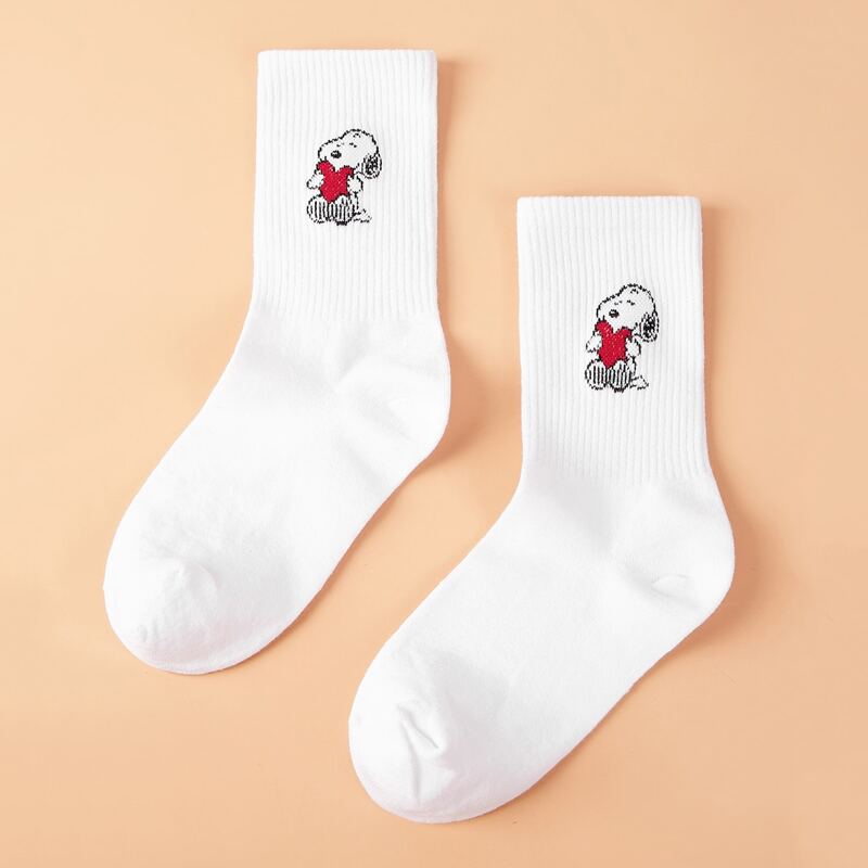 

Cartoon Crew Socks, White
