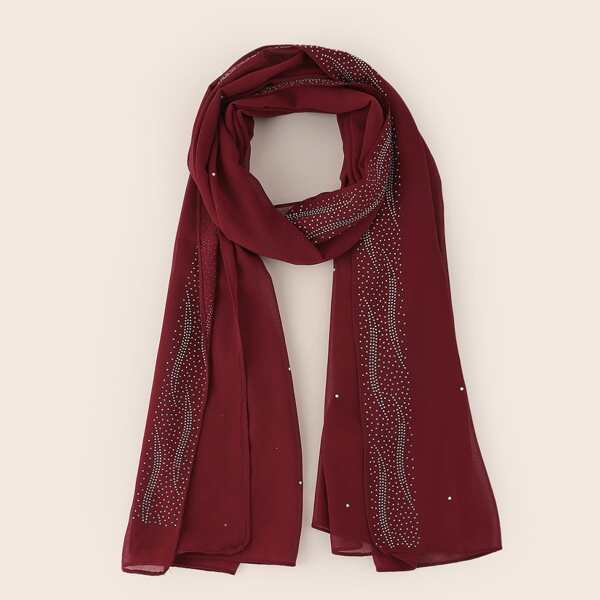 

Rhinestone Decor Chiffon Scarf, Burgundy