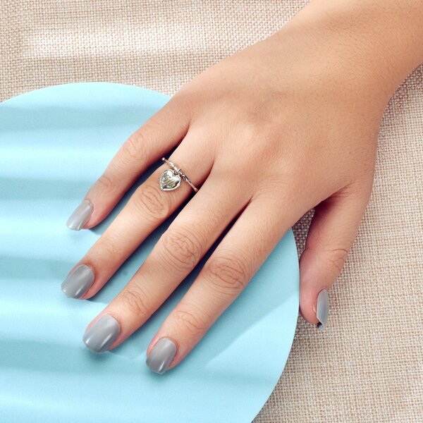 

Heart Charm Cuff Ring, Silver