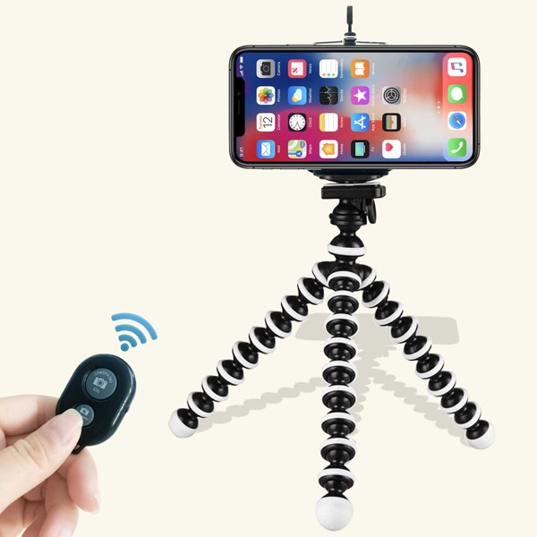 

Remote Control Desktop Phone Tripod Holder, Black and white