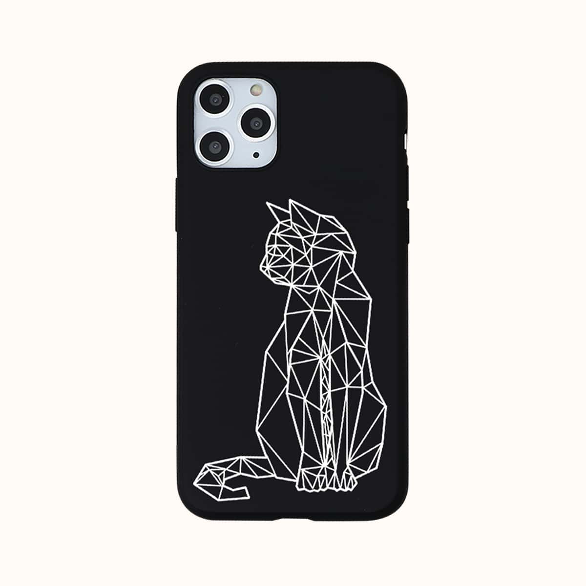

Geometric Cat Pattern Phone Case, Black