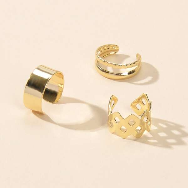 

3pcs Hollow Out Ear Cuff, Gold
