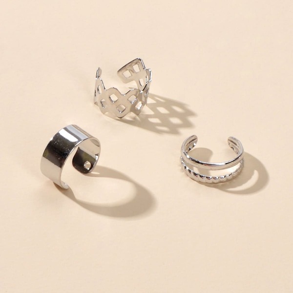 

3pcs Hollow Out Ear Cuff, Silver