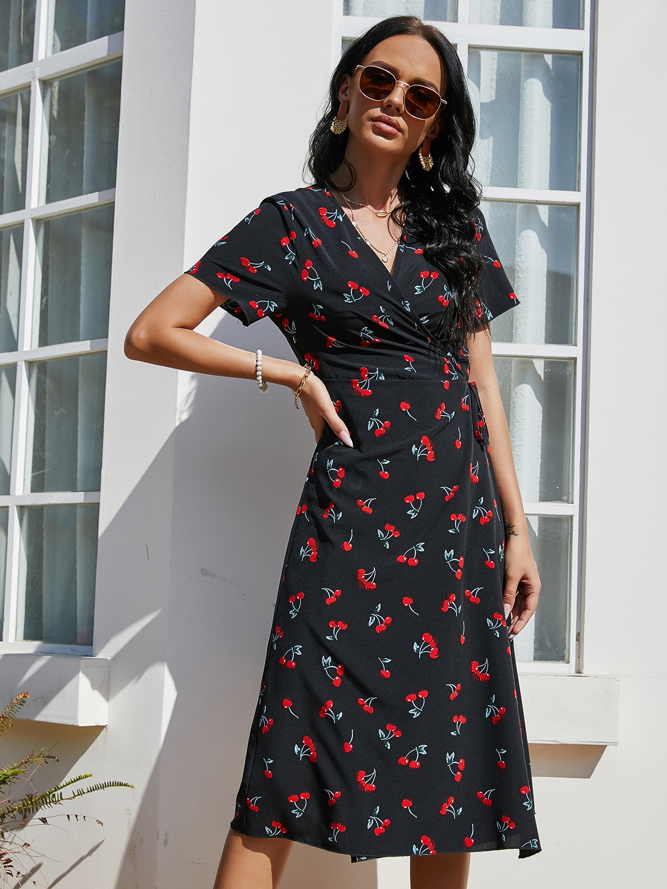 cherry wrap around dress