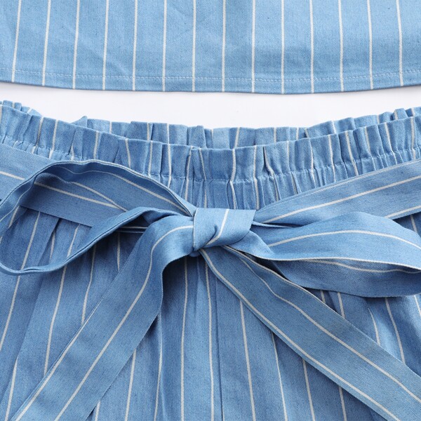 

Plus Striped Denim Cami Top & Belted Denim Shorts, Medium wash