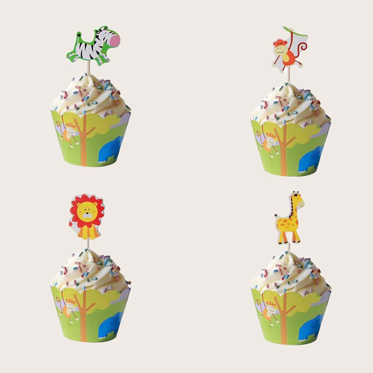 

12sets Cartoon Design Cake Topper & Wrapper, Multicolor