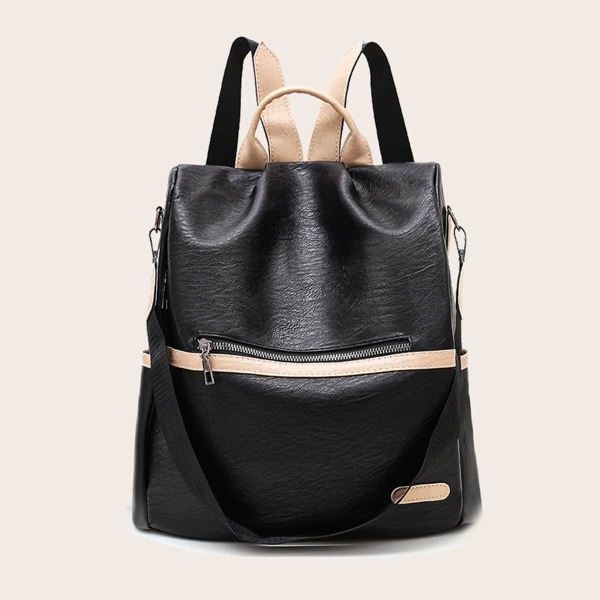 

Zip Front Two Tone Backpack, Black