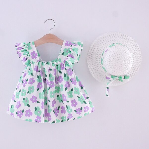 

Toddler Girls Allover Floral Print Ruffle Trim Blouse & Hat, Multicolor