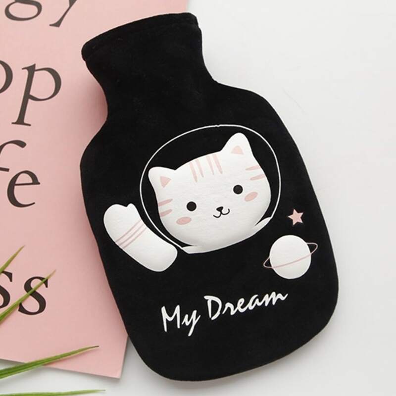 

1pc Cartoon Cat Pattern Hot Water Bag, Black