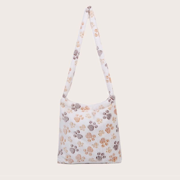 

Paw Graphic Fluffy Crossbody Bag, White